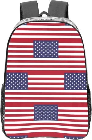 American Flag Transparent Backpack-16-Inch Pvc Clear Backpack With Side Pockets,Black