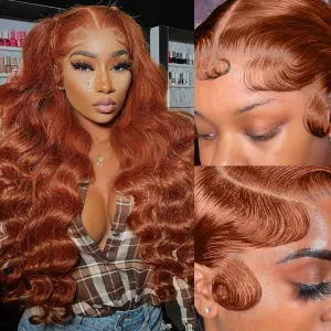 AMIRTY 200% Density Orange Ginger Lace Front Wigs Human Hair 13X4 HD Transparent Lace Front Wigs Human Hair Pre Plucked with Baby Hair Chestnut Brown #33 Wigs For Women