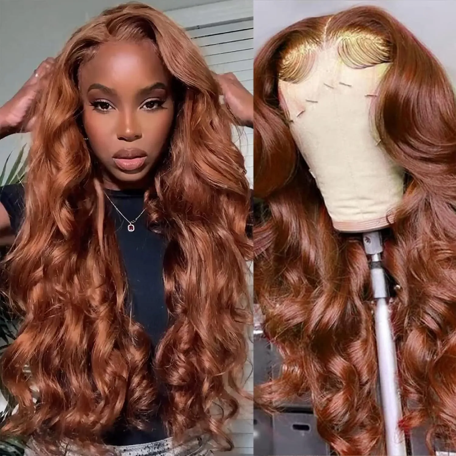 AMIRTY 200% Density Orange Ginger Lace Front Wigs Human Hair 13X4 HD Transparent Lace Front Wigs Human Hair Pre Plucked with Baby Hair Chestnut Brown #33 Wigs For Women