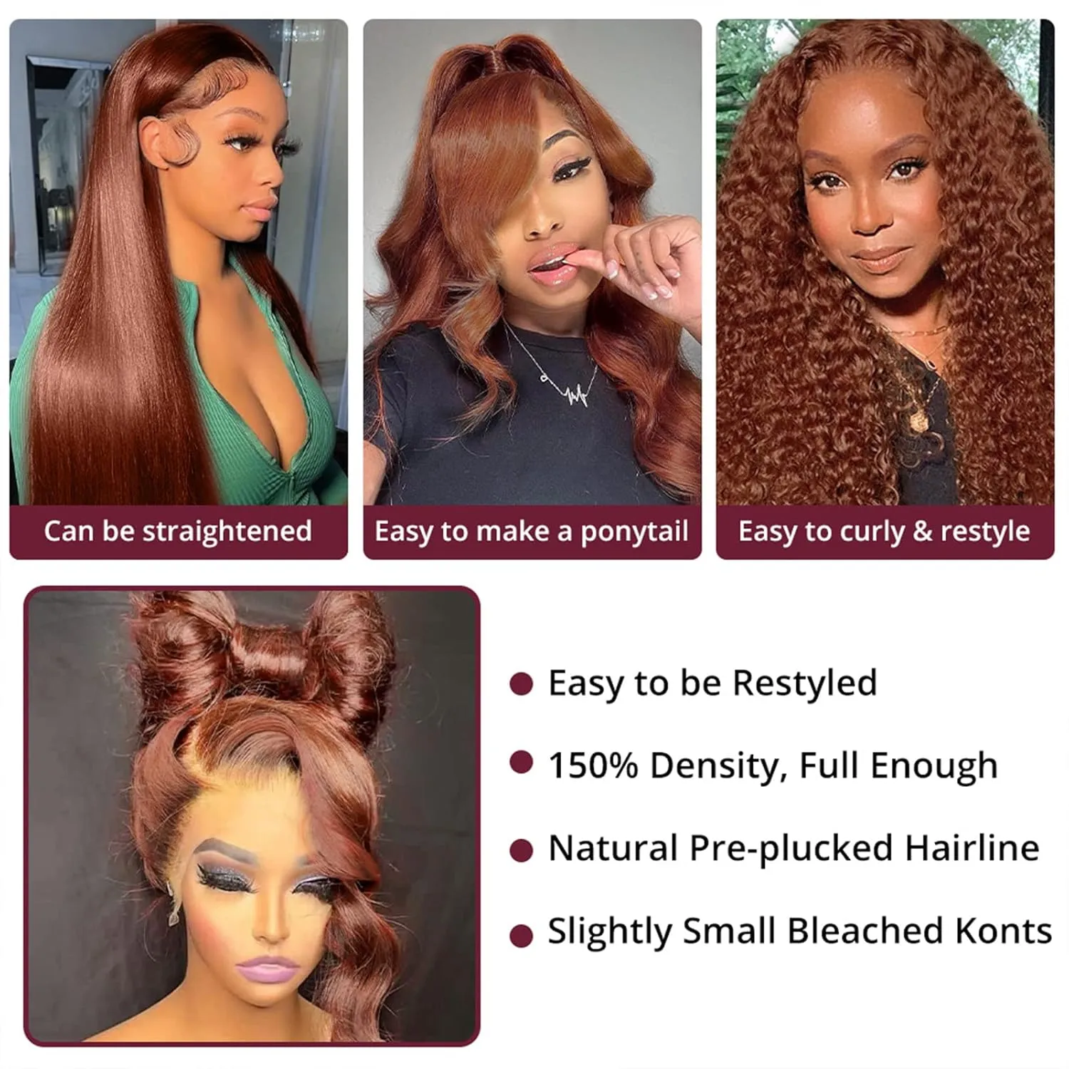 AMIRTY 200% Density Orange Ginger Lace Front Wigs Human Hair 13X4 HD Transparent Lace Front Wigs Human Hair Pre Plucked with Baby Hair Chestnut Brown #33 Wigs For Women