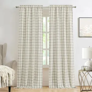Amzdecor Buffalo Plaid Window Treatment Set,Light Filtering Curtain Woven Lines Pattern Drapes for Living Room and Bedroom, Semi Sheer Rod Pocket Modern Farmhouse Style 2 Panels 40"x95"x2,Beige&Black