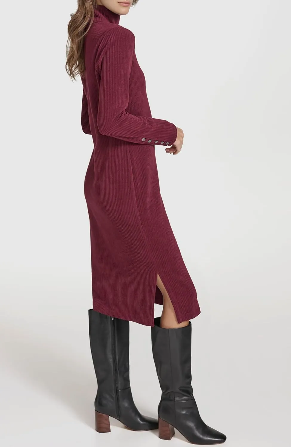 Andrew Marc Women's Long Sleeve Turtleneck Ribbed Dress