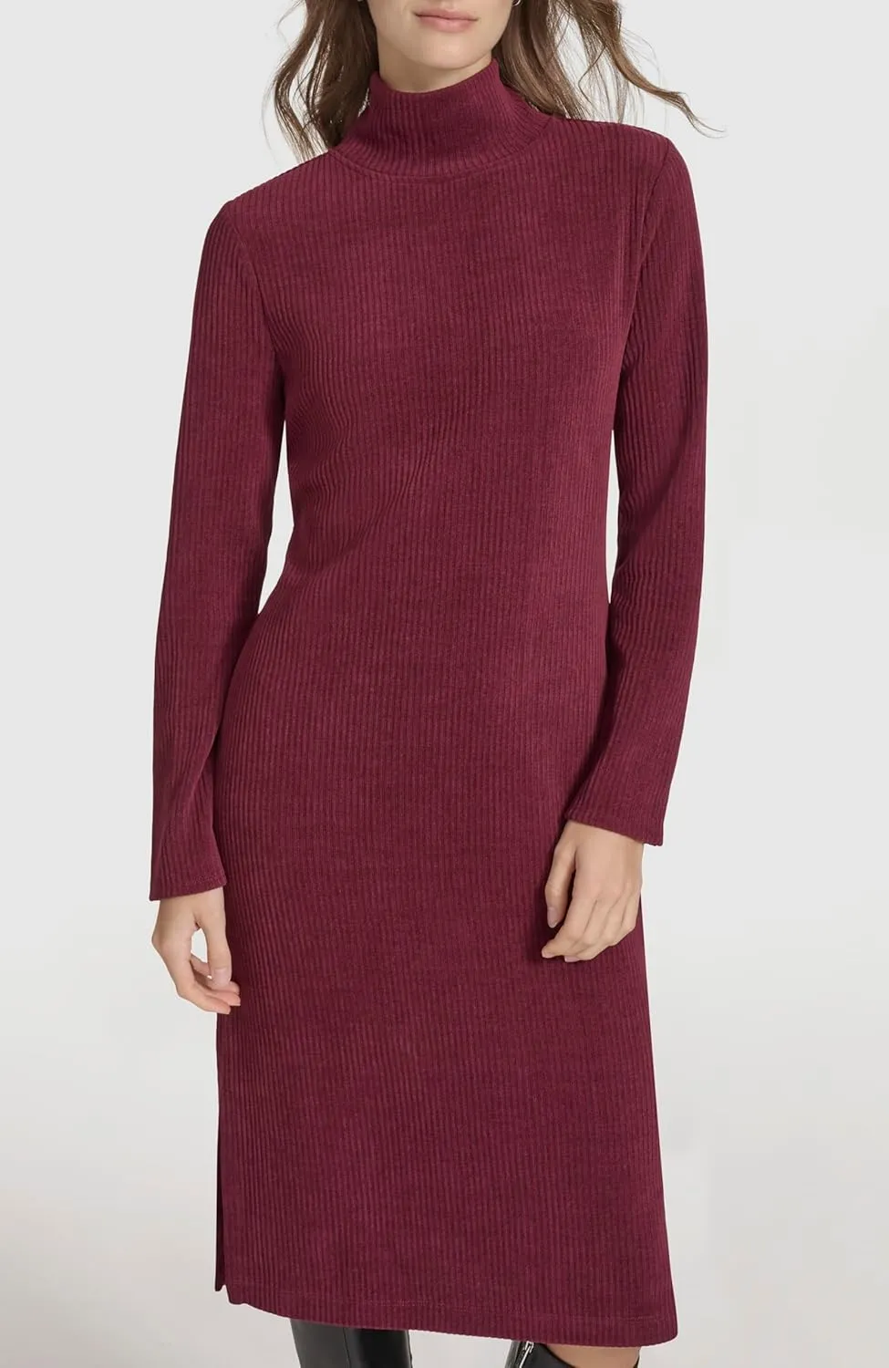 Andrew Marc Women's Long Sleeve Turtleneck Ribbed Dress