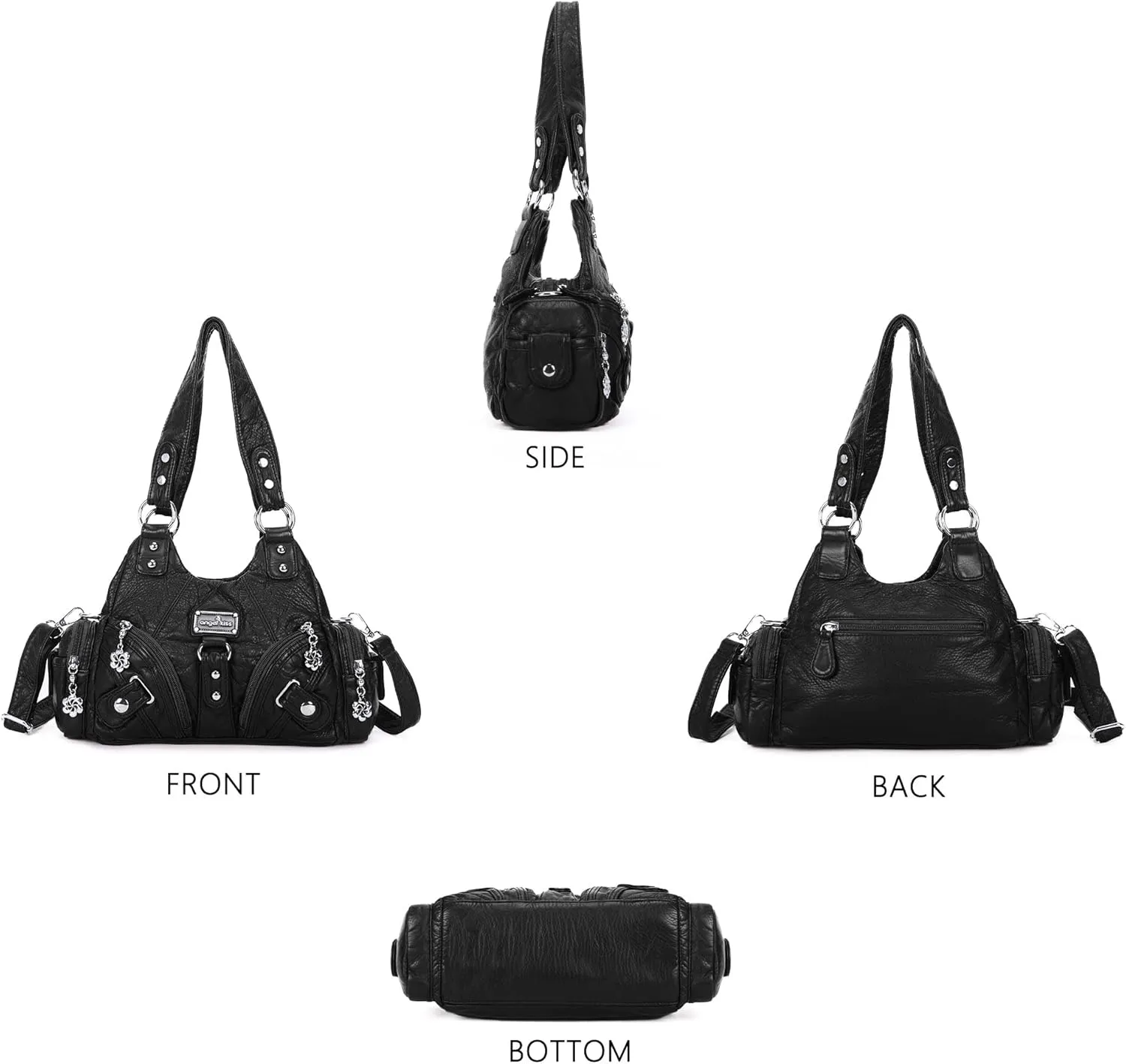 Angel Kiss Purses for Women Small Hobo Shoulder Bags Vagen Leather Multi-Pocket Tote Bag with Zipper