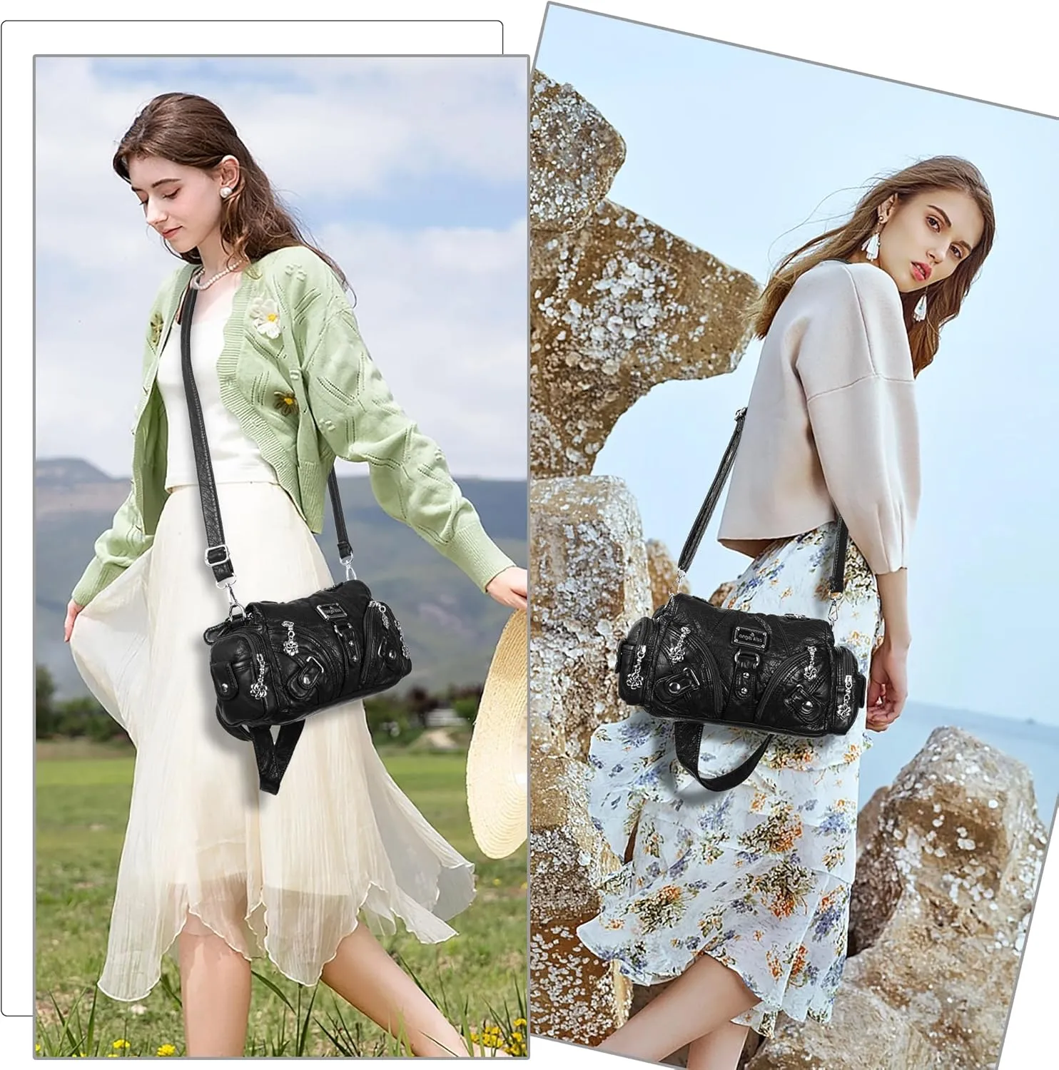 Angel Kiss Purses for Women Small Hobo Shoulder Bags Vagen Leather Multi-Pocket Tote Bag with Zipper