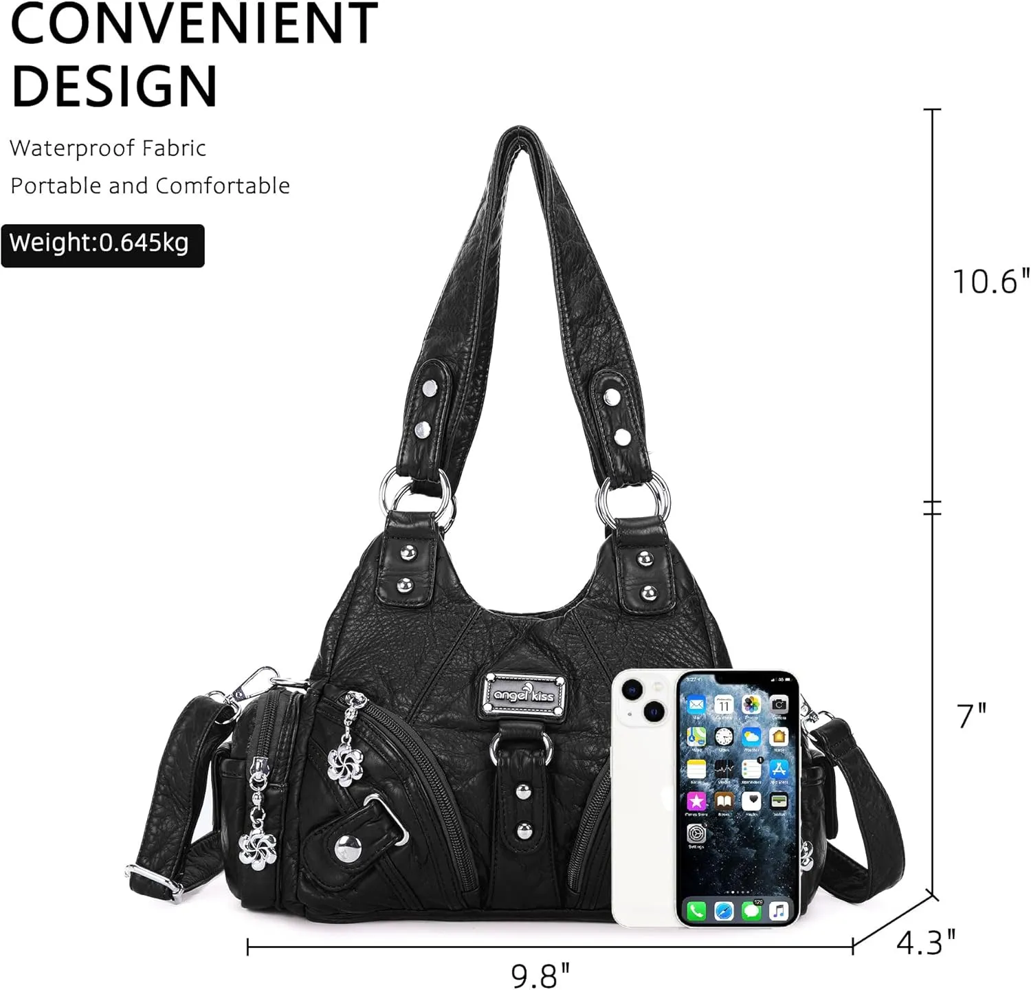 Angel Kiss Purses for Women Small Hobo Shoulder Bags Vagen Leather Multi-Pocket Tote Bag with Zipper