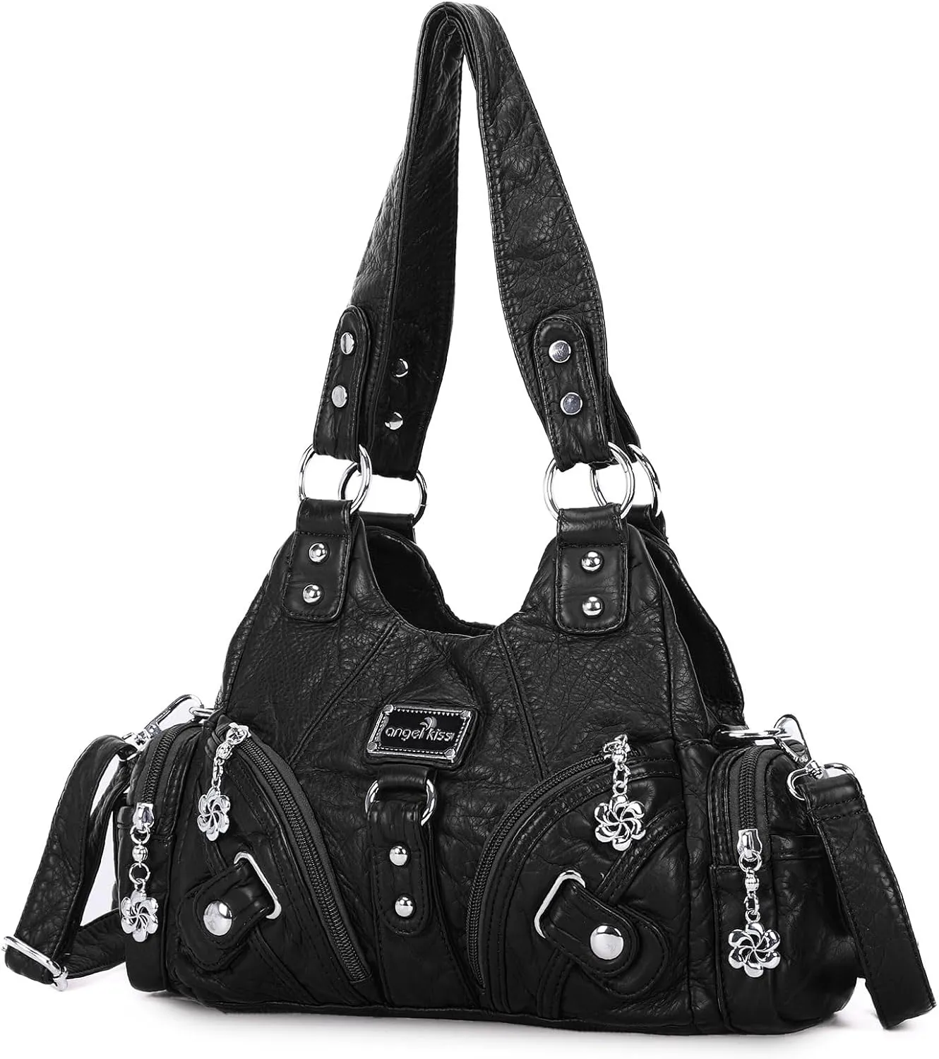 Angel Kiss Purses for Women Small Hobo Shoulder Bags Vagen Leather Multi-Pocket Tote Bag with Zipper