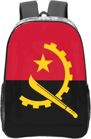 Angola Flag Transparent Backpack-16-Inch Pvc Clear Backpack With Side Pockets,Black