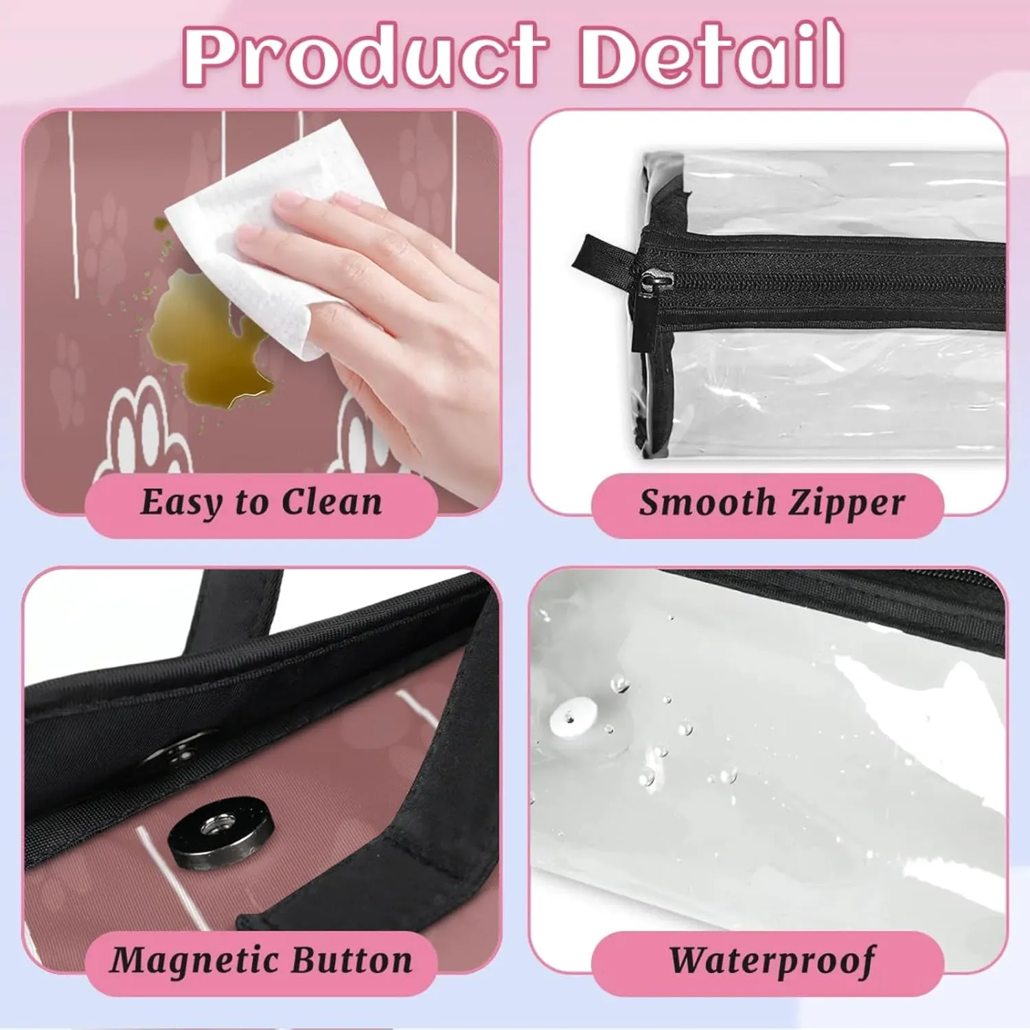 Animal Claws Style Toiletry Bag Water Proof Travel Makeup Case Large Capacity 4 in 1 Foldable Cosmetics Storage for Women Men Removable Zipper Clear PVC Pockets