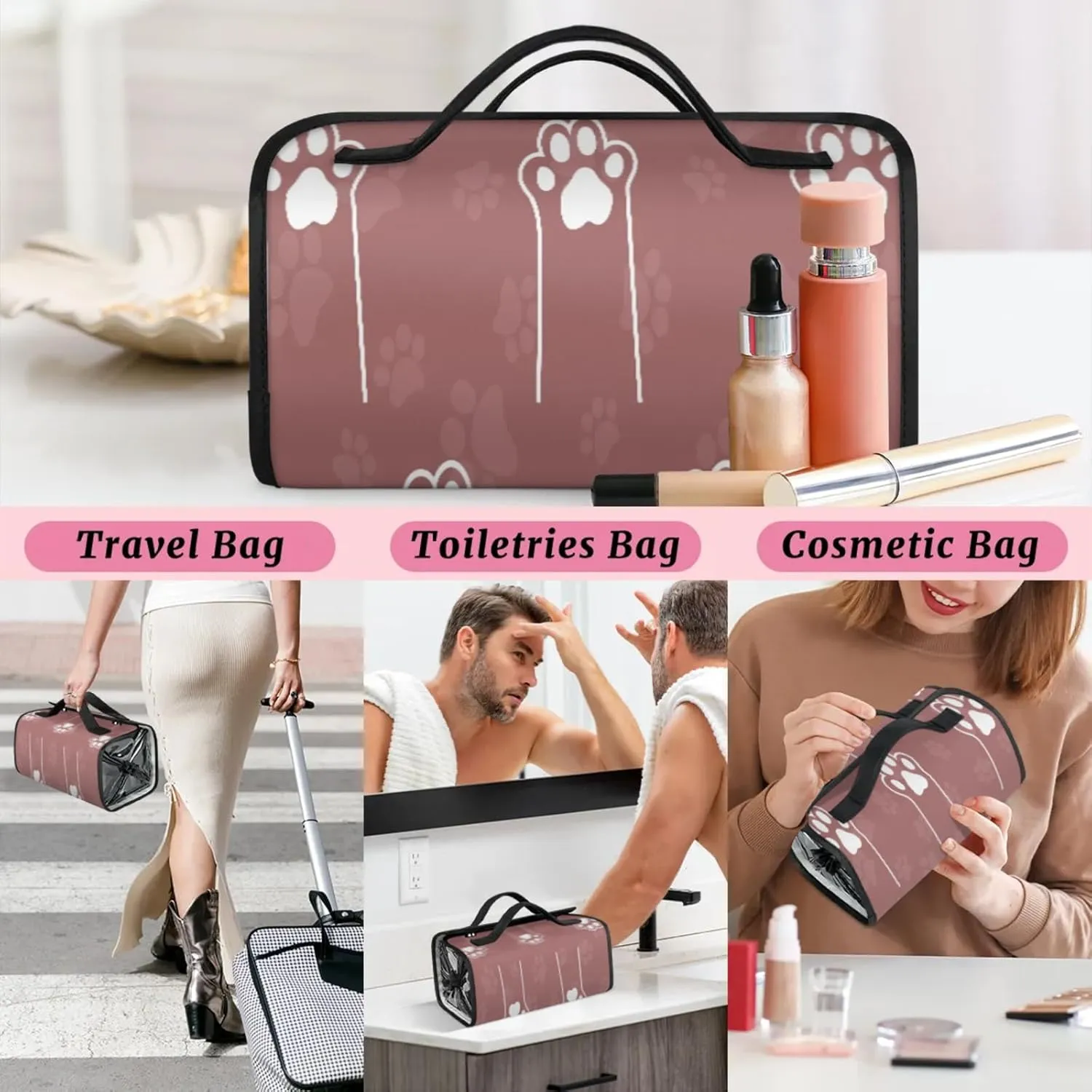 Animal Claws Style Toiletry Bag Water Proof Travel Makeup Case Large Capacity 4 in 1 Foldable Cosmetics Storage for Women Men Removable Zipper Clear PVC Pockets