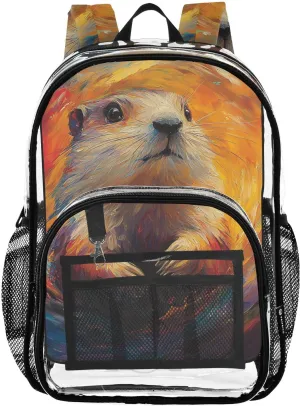 Animals Kids PVC Clear Backpack Groundhog Dynamic Abstract Heavy Duty Multi-pockets Large Capacity Transparent See Through Bookbag for School Travel Sport Work
