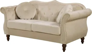 Anna1 Chesterfield Velvet Couches for Living Room, Button Tufted Luxury Upholstery with Rolled Arms, High-Density Foam, Durable Wood Frame, 65.5" Loveseat, White Ivory