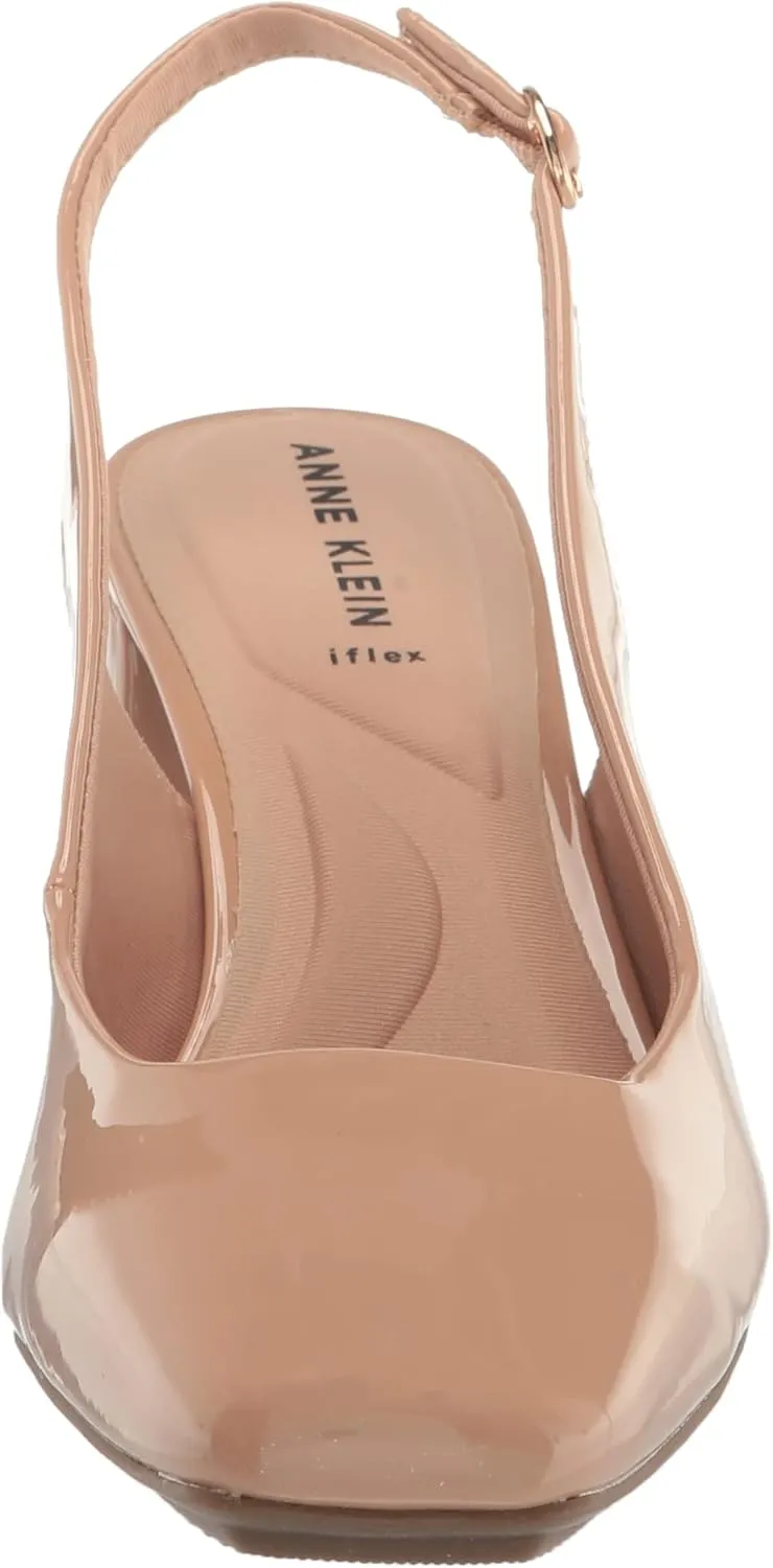 Anne Klein Womens Faux Leather Square Toe Slingback Heels
