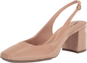 Anne Klein Womens Faux Leather Square Toe Slingback Heels