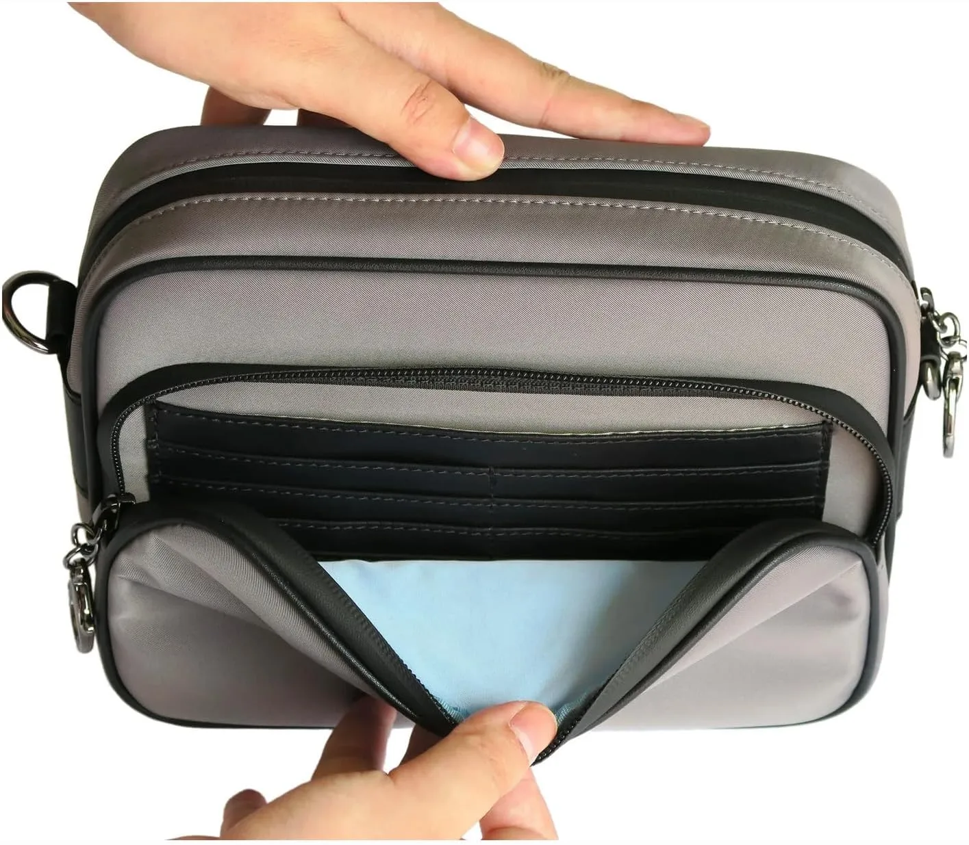 Anti-Theft Waterproof Full Cross-Body Bag with Adjustable Faux Leather Strap with Classic Hardware