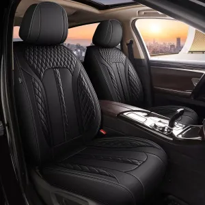 AOMSAZTO Car Seat Cover Fit for Chevrolet Suburban 2009-2025 Leather Vehicle Cushions Cover Seat Protector Automotive 2PCS Front Seat Covers Waterproof Compatible Airbag Black