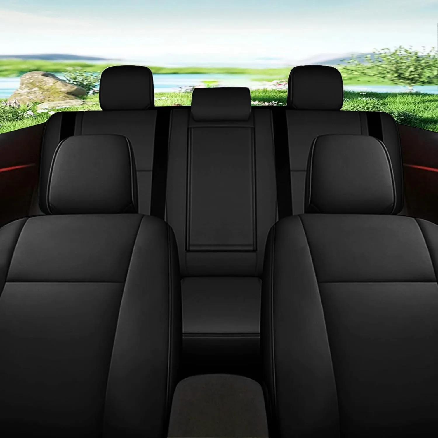 AOMSAZTO Custom Fit RAV4 Seat Covers for Toyota RAV4 LE 2013 2014 2015 2016 2017 2018 (NOT for Hybrid) - Full Set Faux Leather (Black)