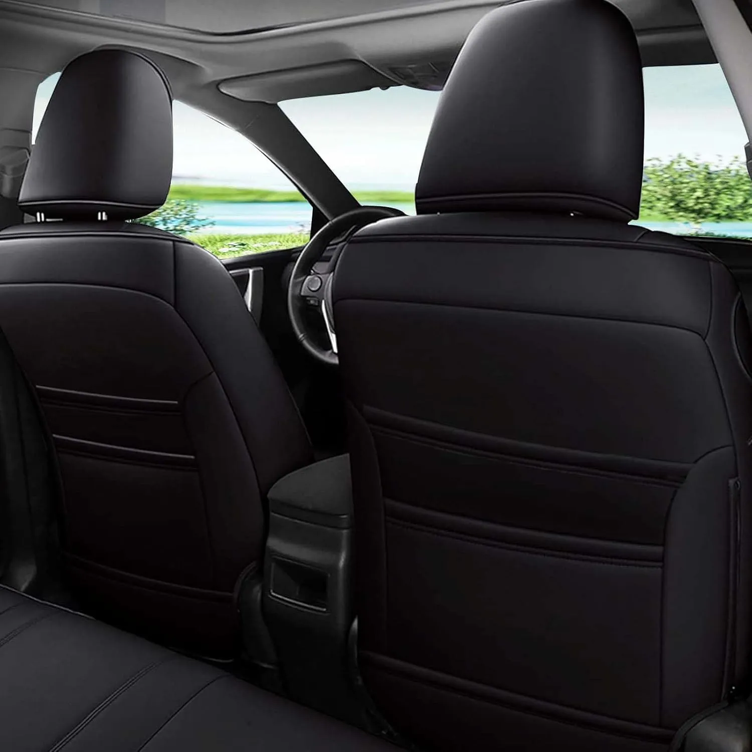 AOMSAZTO Custom Fit RAV4 Seat Covers for Toyota RAV4 LE 2013 2014 2015 2016 2017 2018 (NOT for Hybrid) - Full Set Faux Leather (Black)