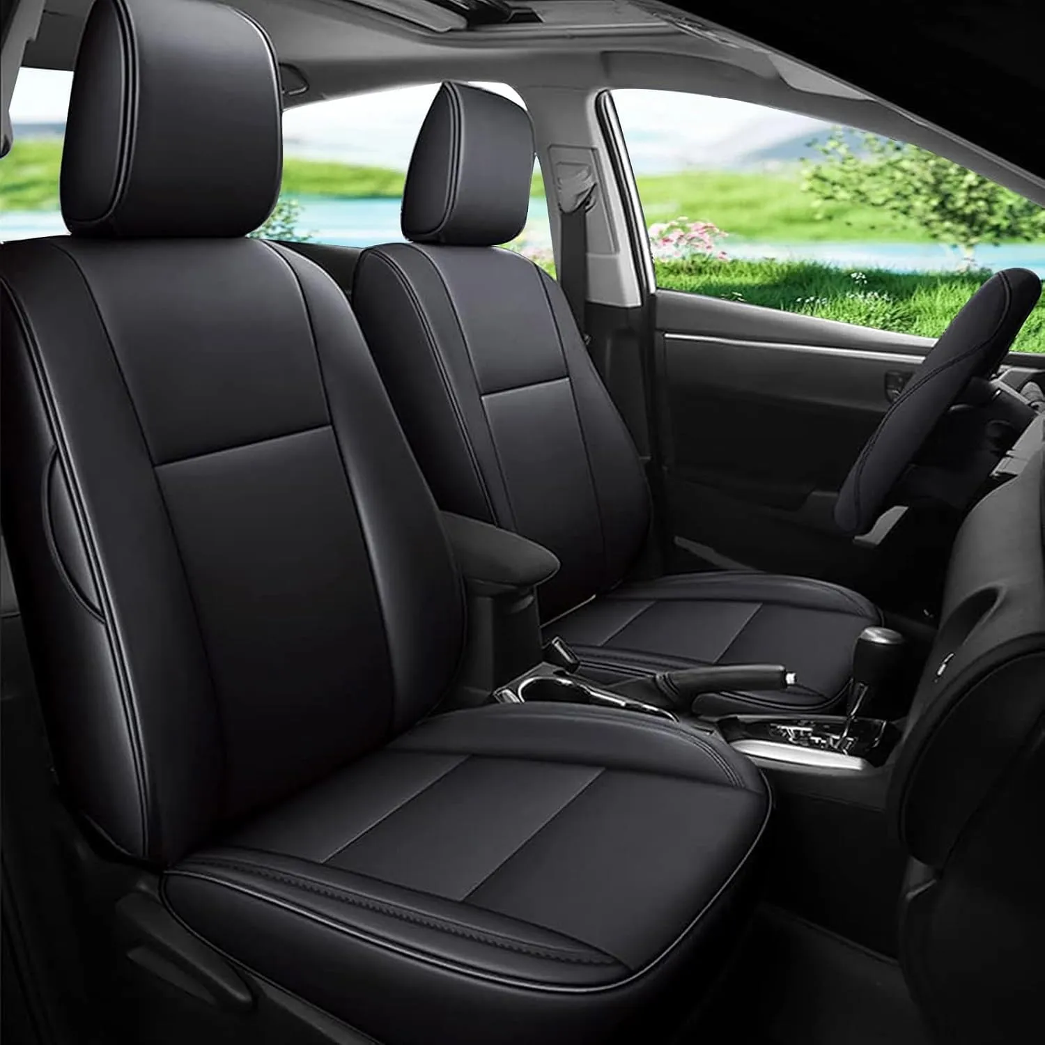 AOMSAZTO Custom Fit RAV4 Seat Covers for Toyota RAV4 LE 2013 2014 2015 2016 2017 2018 (NOT for Hybrid) - Full Set Faux Leather (Black)