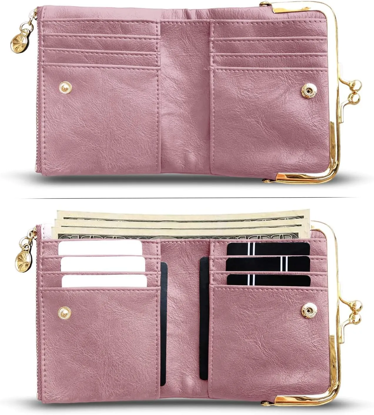 AOXONEL Womens Wallet Small Rfid Ladies Compact Bifold Leather Vintage Coin Purse With Zipper and Kiss Lock