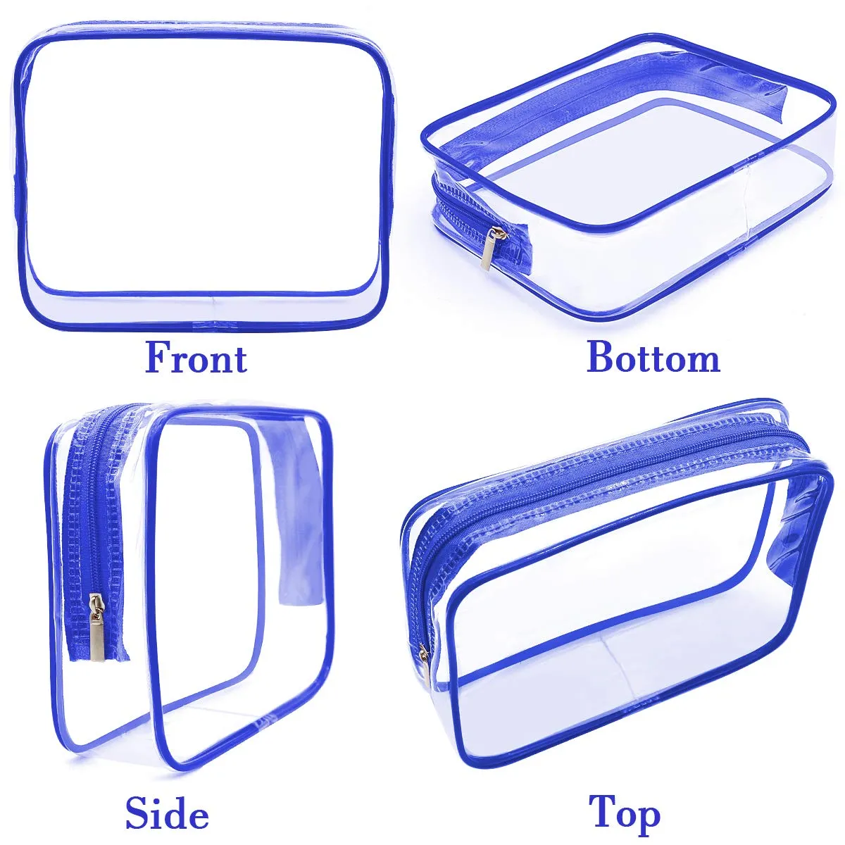 APREUTY Clear Makeup Bags, TSA Approved 6Pcs Cosmetic Makeup Bag Set Clear PVC with Zipper Handle Portable Travel Luggage Pouch Airport Airline Vacation (Blue)