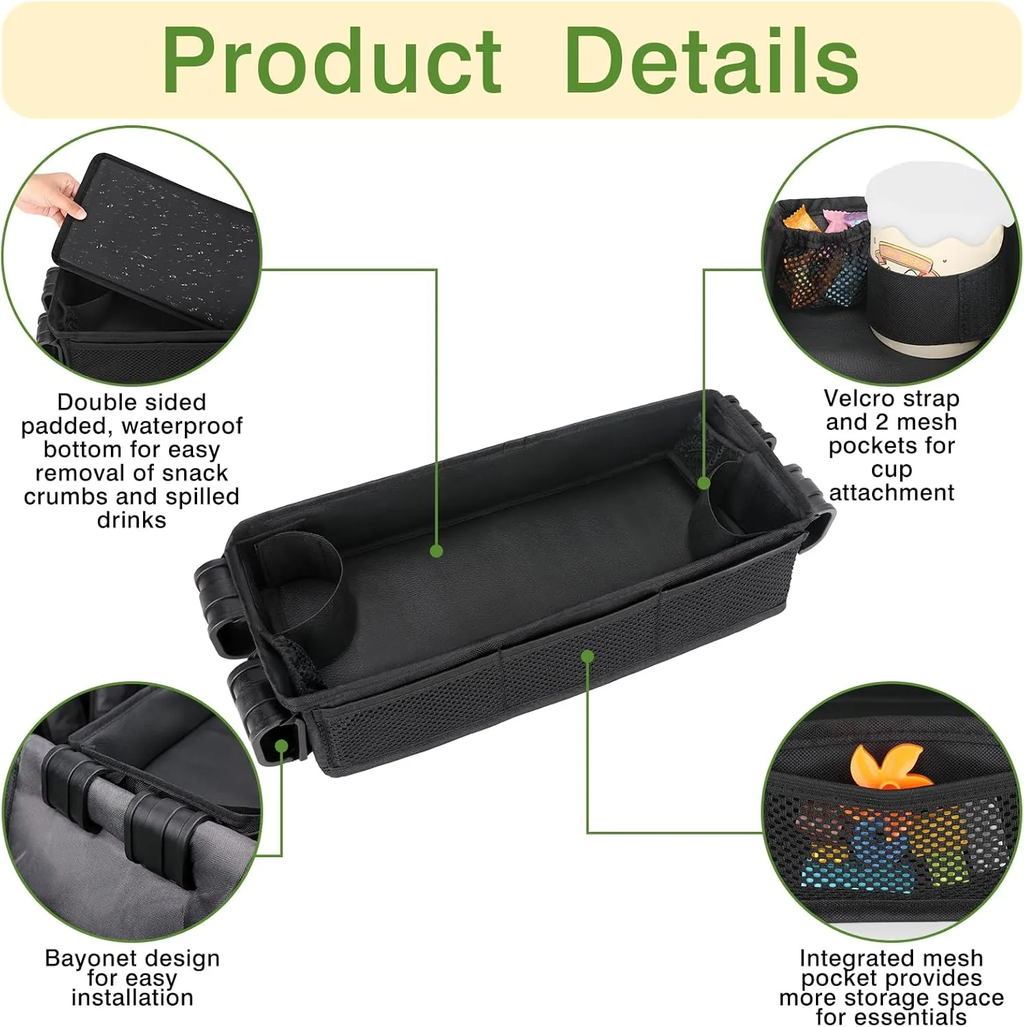 AROUY Stroller Snack Tray Attachment - Universal Stroller Snack Tray for Wonderfold Wagon W4 Accessories - Snack Tray for Kids - Easy to Clean Stroller Wagon Snack Tray with Cup Holder (L (W2 Model))