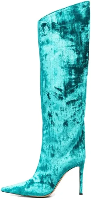 Arqa Metallic Boots for Women Pointed Toe High Stiletto Heel Knee High Boot Fashion Chrome Zipper Boot Dressy Party Shoes