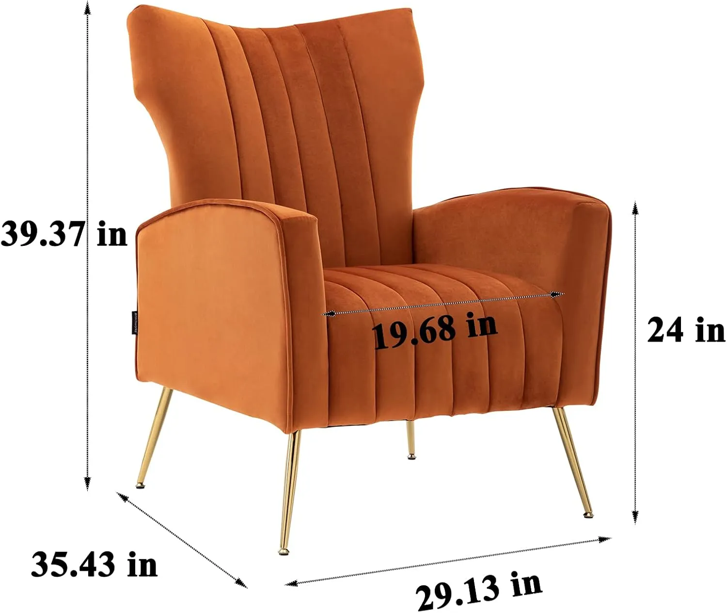 Artechworks Curved Tufted Accent Chair with Metal Gold Legs Velvet Upholstered Arm Club Leisure Modern Chair for Living Room Bedroom Patio, Caramel Color, Orange