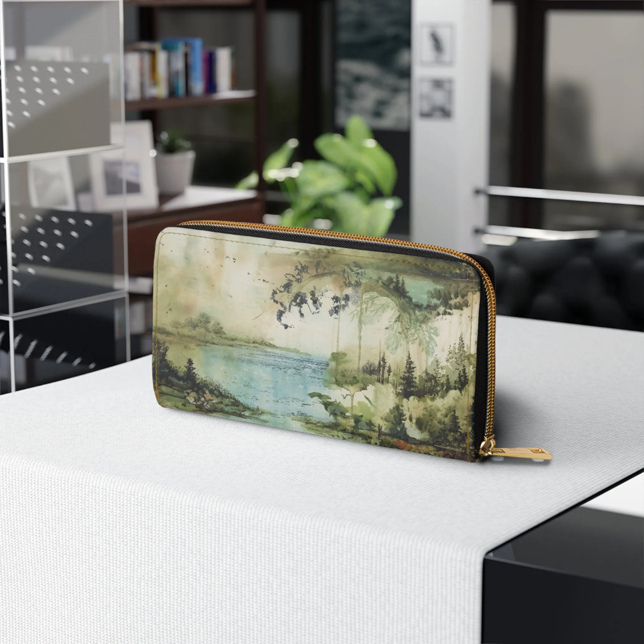 Artistic Watercolor Zipper Wallet Nature Inspired Design, Perfect Gift for Nature Lovers Travel Companion, Functional Accessory, Eco-Friendly