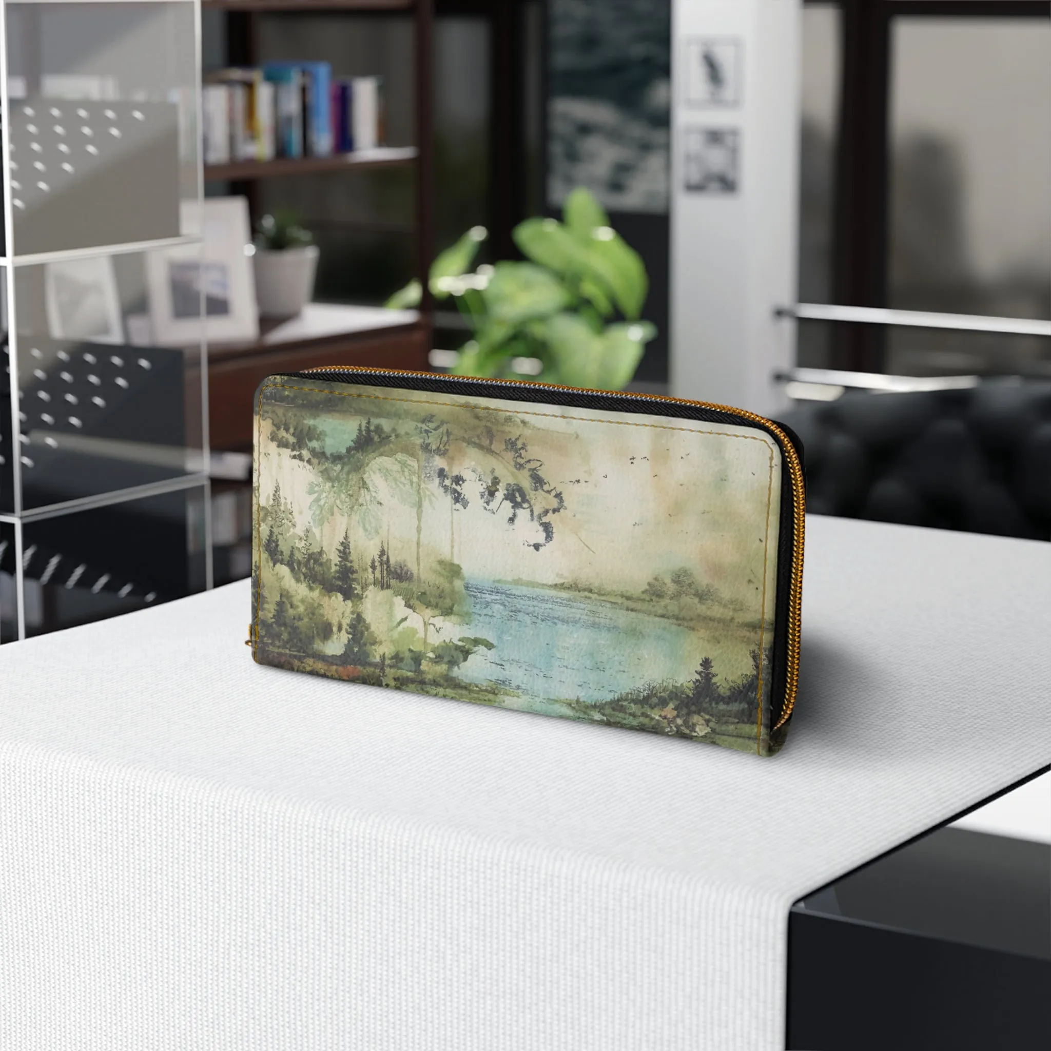 Artistic Watercolor Zipper Wallet Nature Inspired Design, Perfect Gift for Nature Lovers Travel Companion, Functional Accessory, Eco-Friendly