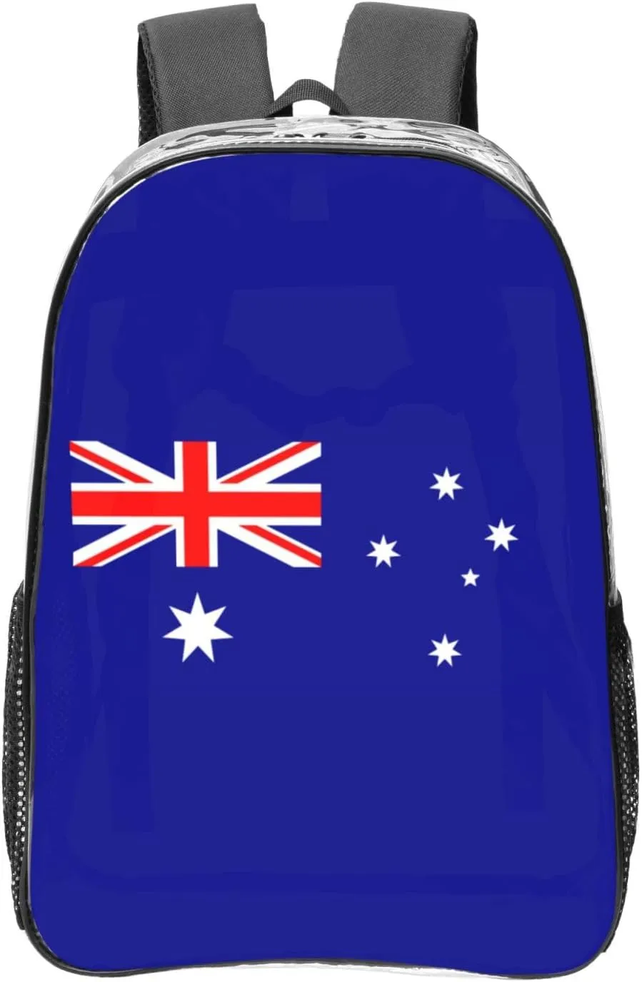 Australian Flag Transparent Backpack-16-Inch Pvc Clear Backpack With Side Pockets,Black
