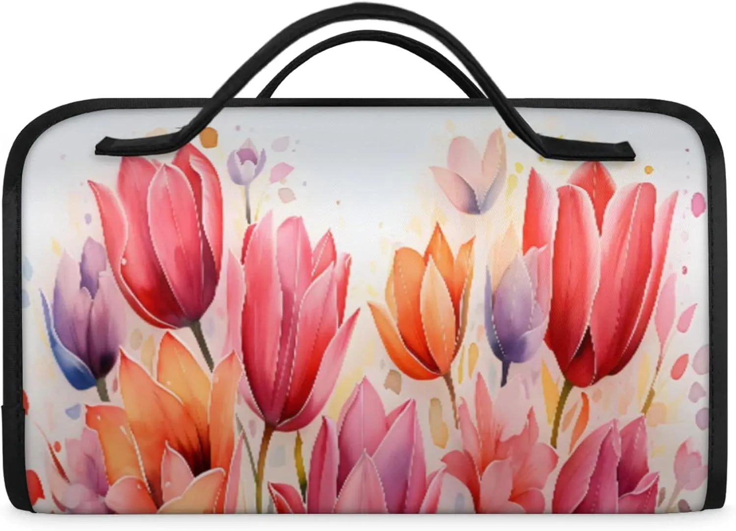 Autumn Flowers Pattern Toiletry Bag Water Proof Travel Makeup Case Large Capacity 4 in 1 Foldable Cosmetics Storage for Women Men Removable Zipper Clear PVC Pockets