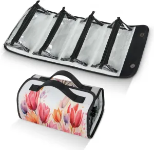Autumn Flowers Pattern Toiletry Bag Water Proof Travel Makeup Case Large Capacity 4 in 1 Foldable Cosmetics Storage for Women Men Removable Zipper Clear PVC Pockets