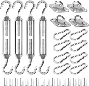 Awning Attachment Set, M5 Heavy Duty Sun Shade Sail Stainless Steel Hardware Kit Rectangle Triangle and Square, Sunshade Hook, Garden/Outdoor/Patio Lawn（48pcs