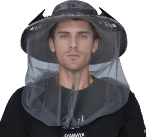 ayamaya Mosquito Net Hat with Fan Built-in, Wide Brim Solar Fan Hat with Netting, 3 Speeds Adjustable for Men Women Outdoor