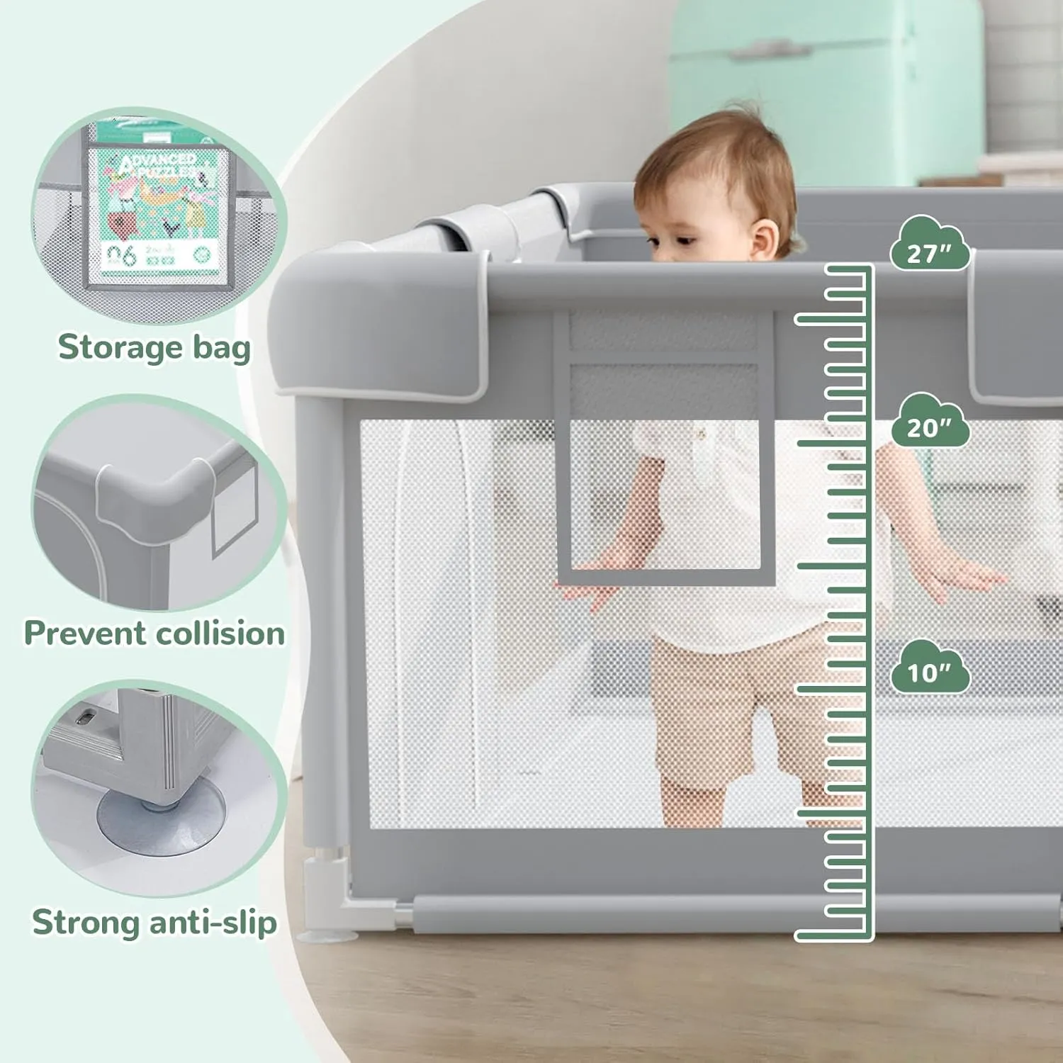 Baby Playpen Extra Large Play Yard 74" x 50" Playpen for Babies and Toddlers with Anti-Slip Suckers and Zipper Gate, Safety Baby Activity Center for Indoor & Outdoor