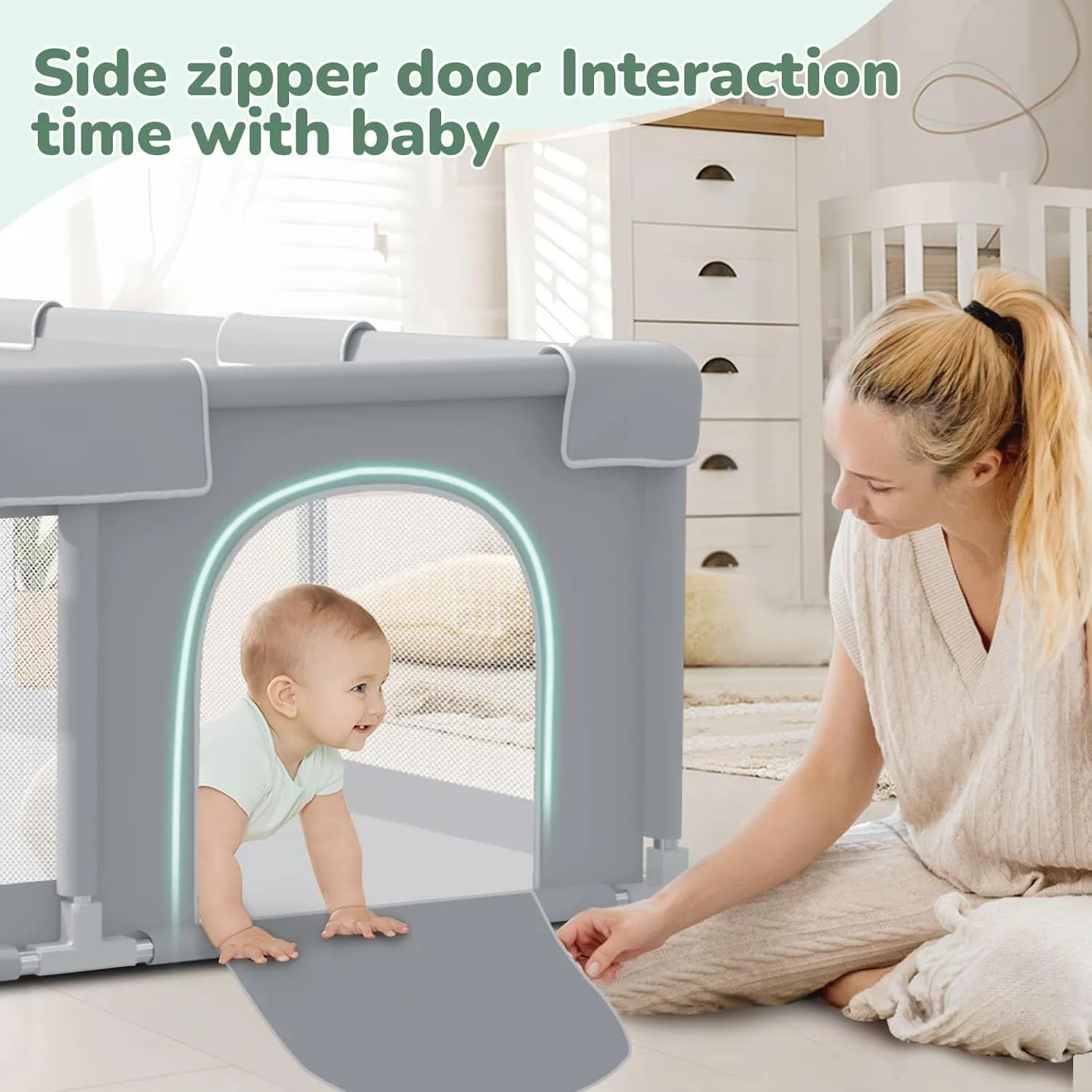 Baby Playpen Extra Large Play Yard 74" x 50" Playpen for Babies and Toddlers with Anti-Slip Suckers and Zipper Gate, Safety Baby Activity Center for Indoor & Outdoor