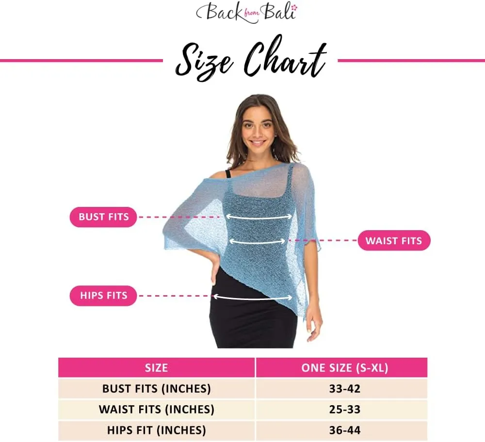Back From Bali Womens Sheer Poncho Shrug Bolero, Lightweight Summer Shrug Pullover Sweater