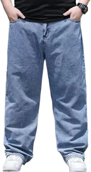 Baggy Jeans Men Relaxed Fit Straight Wide Leg Long Denim Pants Casual Work Hip Hop Jeans Trousers
