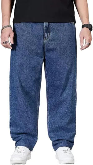 Baggy Jeans Men Relaxed Fit Straight Wide Leg Long Denim Pants Casual Work Hip Hop Jeans Trousers