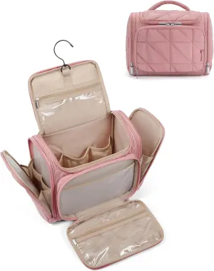 BAGSMART Toiletry Bag Travel Bag with Hanging Hook, Water-resistant Lightweight Puffy Makeup Bag Large Wide-open Travel Bag for Women Travel Organizer for Accessories, Cosmetics, Toiletries, Nude Pink