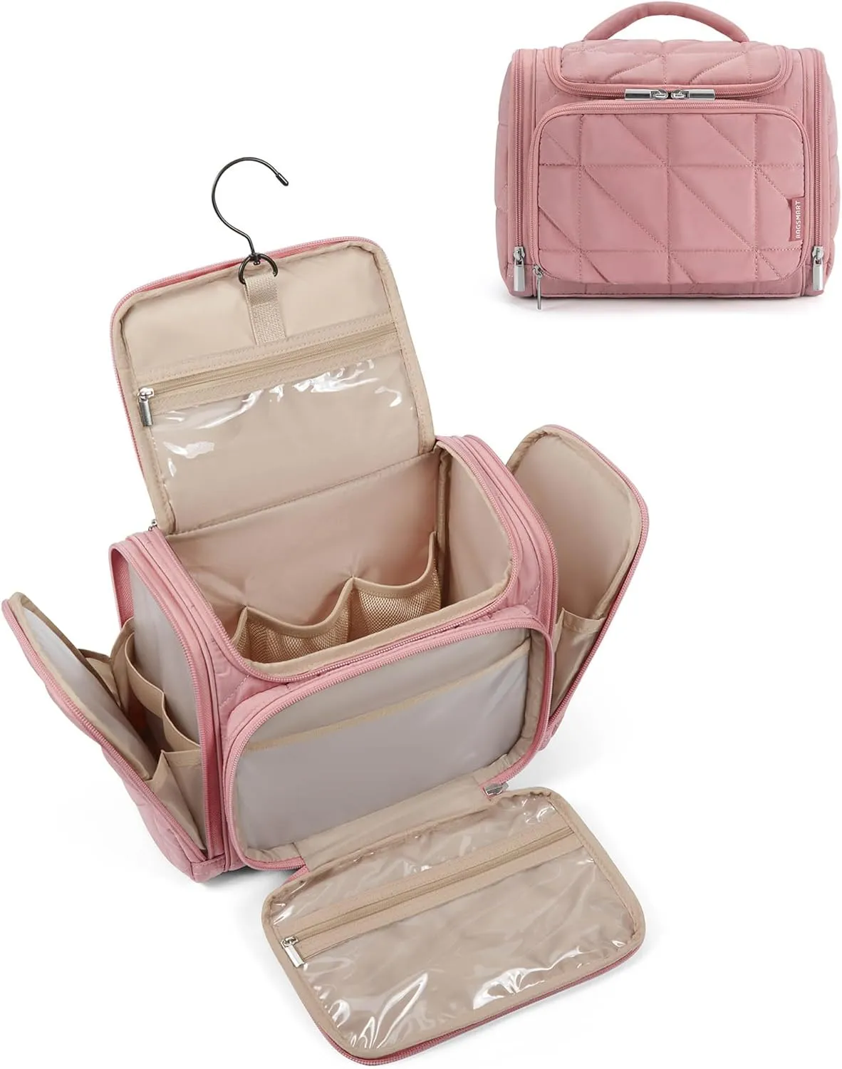 BAGSMART Toiletry Bag Travel Bag with Hanging Hook, Water-resistant Lightweight Puffy Makeup Bag Large Wide-open Travel Bag for Women Travel Organizer for Accessories, Cosmetics, Toiletries, Nude Pink