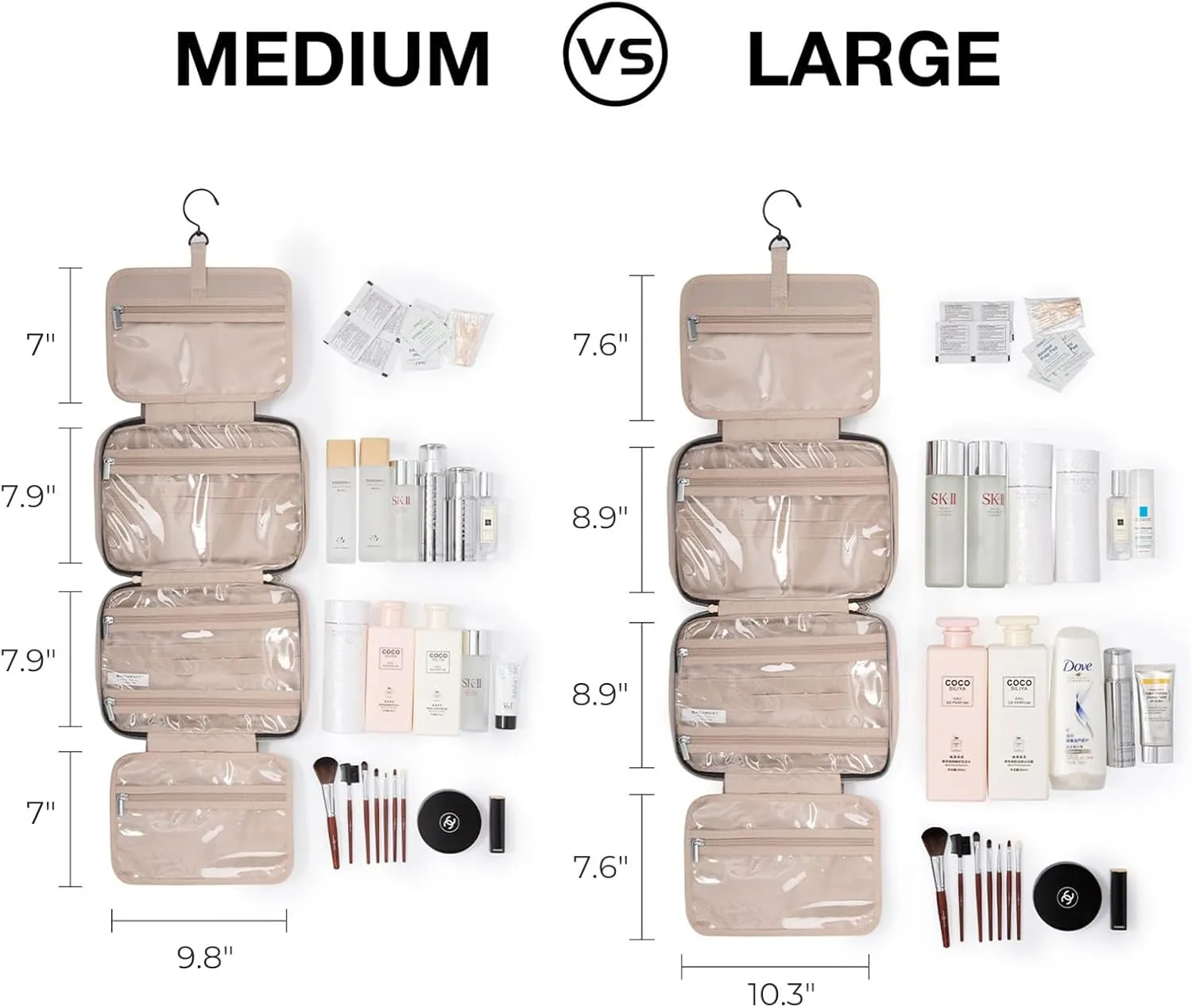 BAGSMART Toiletry Bag Travel Bag with Hanging Hook, Water-resistant Makeup Cosmetic Bag Travel Organizer for Accessories, Shampoo, Full-size Container, Toiletries (Baby Pink, Medium)
