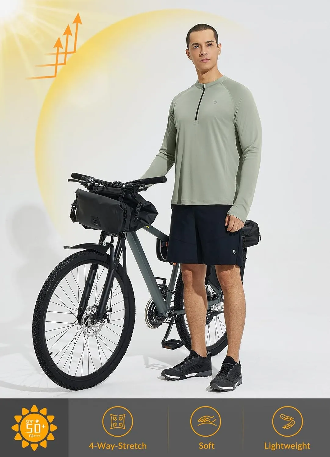 baleaf Men's Sun Shirts UPF 50  Rash Guard Long Sleeve 1/4 Zip SPF UV Protection Lightweight Quick Dry