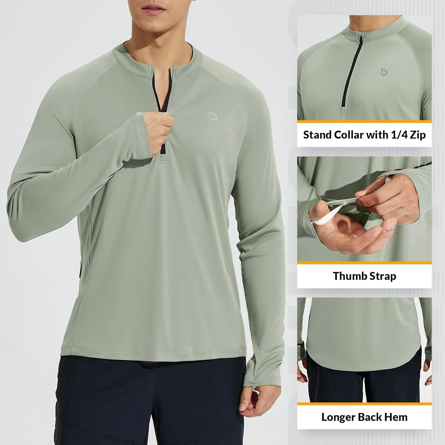 baleaf Men's Sun Shirts UPF 50  Rash Guard Long Sleeve 1/4 Zip SPF UV Protection Lightweight Quick Dry