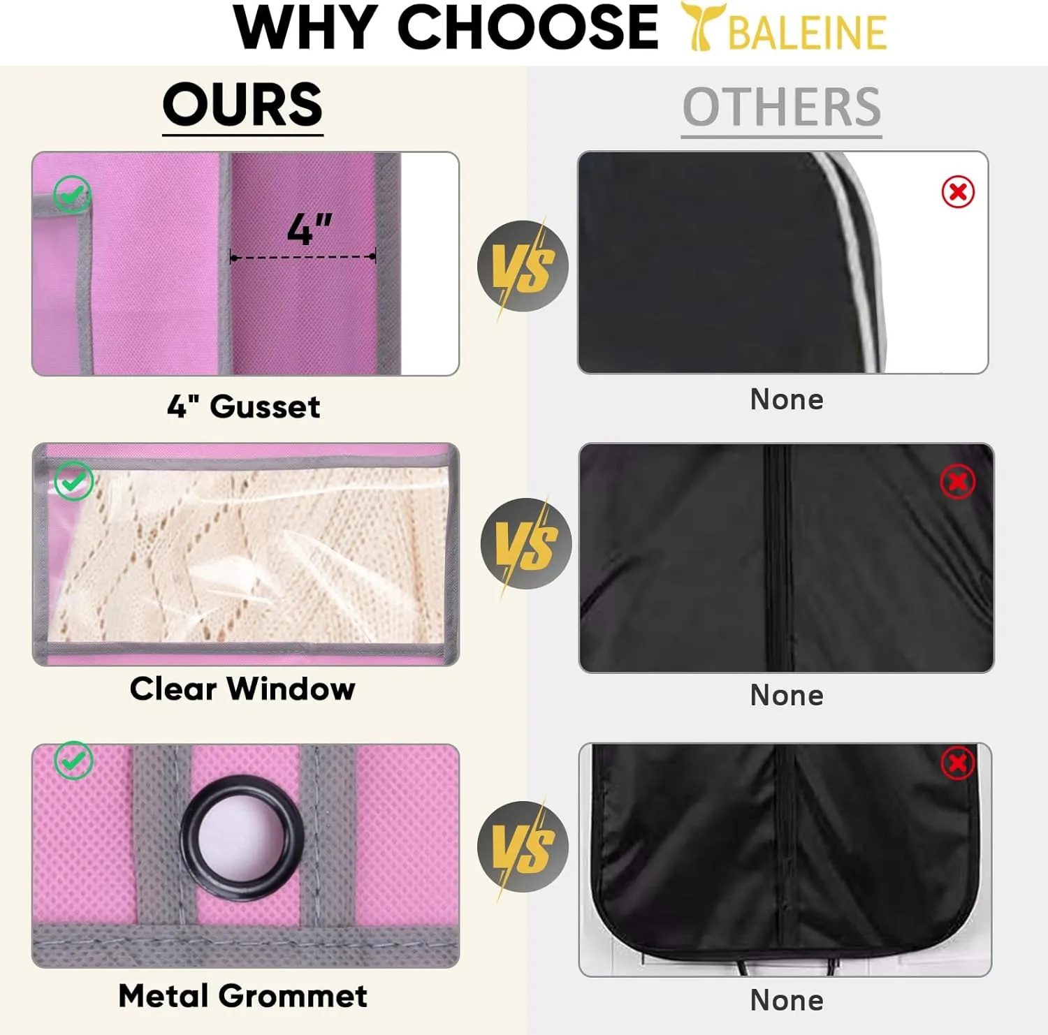 BALEINE 1PK Heavy Duty Garment Bag with Shoe Storage Travel Bag for Dresses, Suit, Coats Travel Essential (43", Pink)