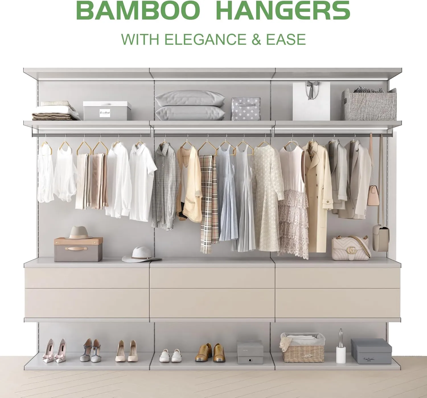 Bamboo Hangers 20 Pack - Durable & Slim Coat Hanger - Suit Hangers with 360-Degree Rotatable Hook, Suit Hangers for Clothes, Jacket, Shirt, Tank Top, Pant (Natural, 20)