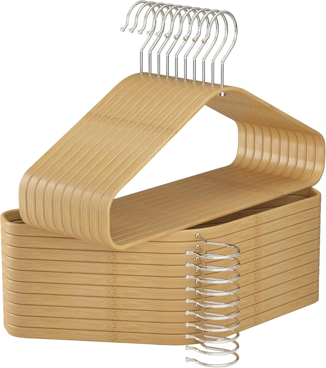 Bamboo Hangers 20 Pack - Durable & Slim Coat Hanger - Suit Hangers with 360-Degree Rotatable Hook, Suit Hangers for Clothes, Jacket, Shirt, Tank Top, Pant (Natural, 20)