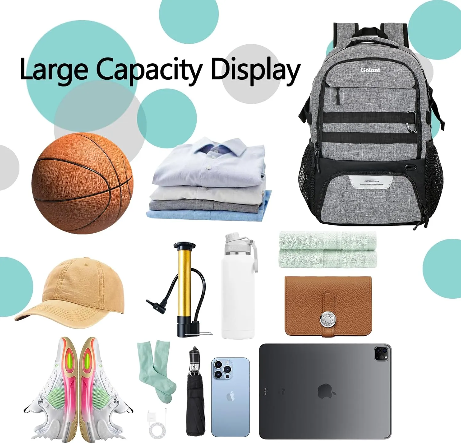 Basketball Backpack for Men and Women,Sports Bag with Ball Compartment,Gym Backpack with Shoe Compartment