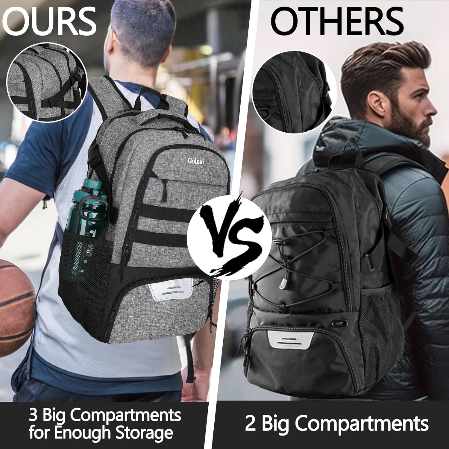 Basketball Backpack for Men and Women,Sports Bag with Ball Compartment,Gym Backpack with Shoe Compartment